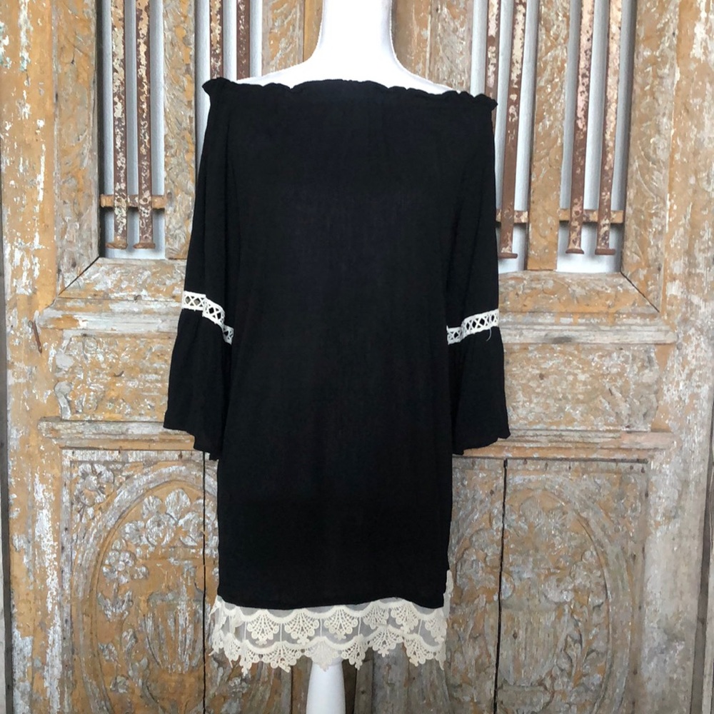 OOH LA LOFT BOHEMIAN Black Lace Dress S NEW